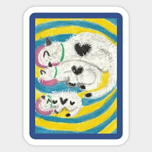 cat family dinnertime art Sticker